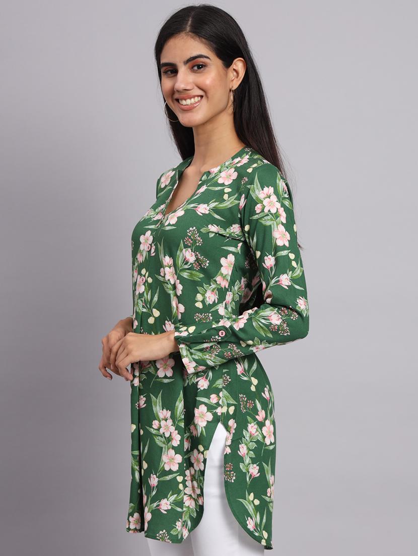 women green floral printed side slit kurti - 20273776 - Standard Image - 1