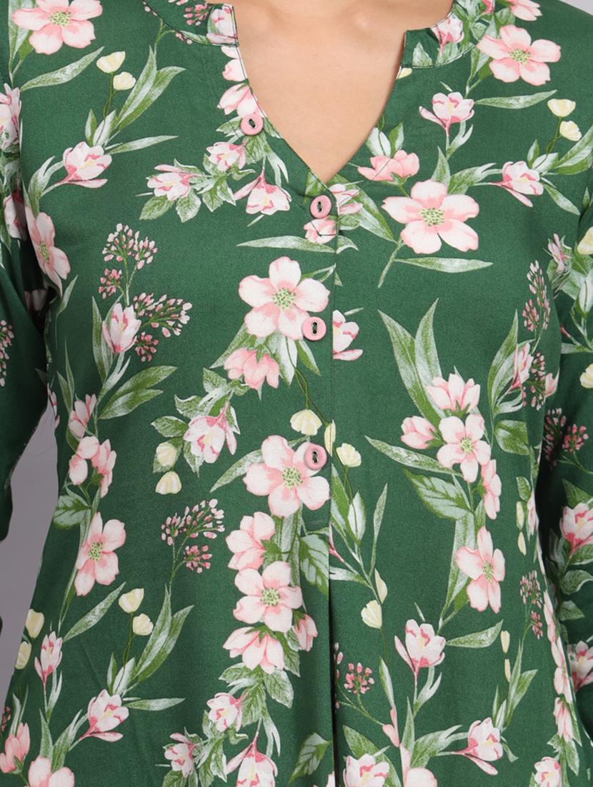 women green floral printed side slit kurti - 20273776 - Standard Image - 4