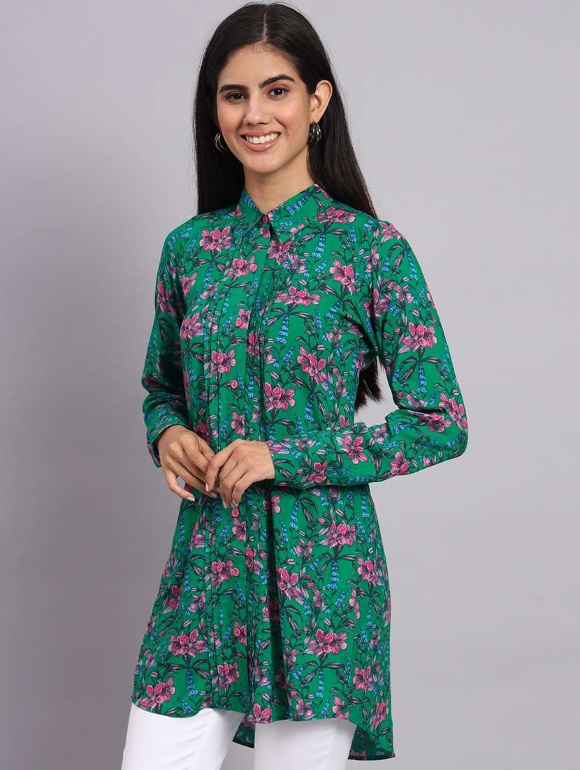 women floral printed high-low kurti - 20273778 -  Standard Image - 1