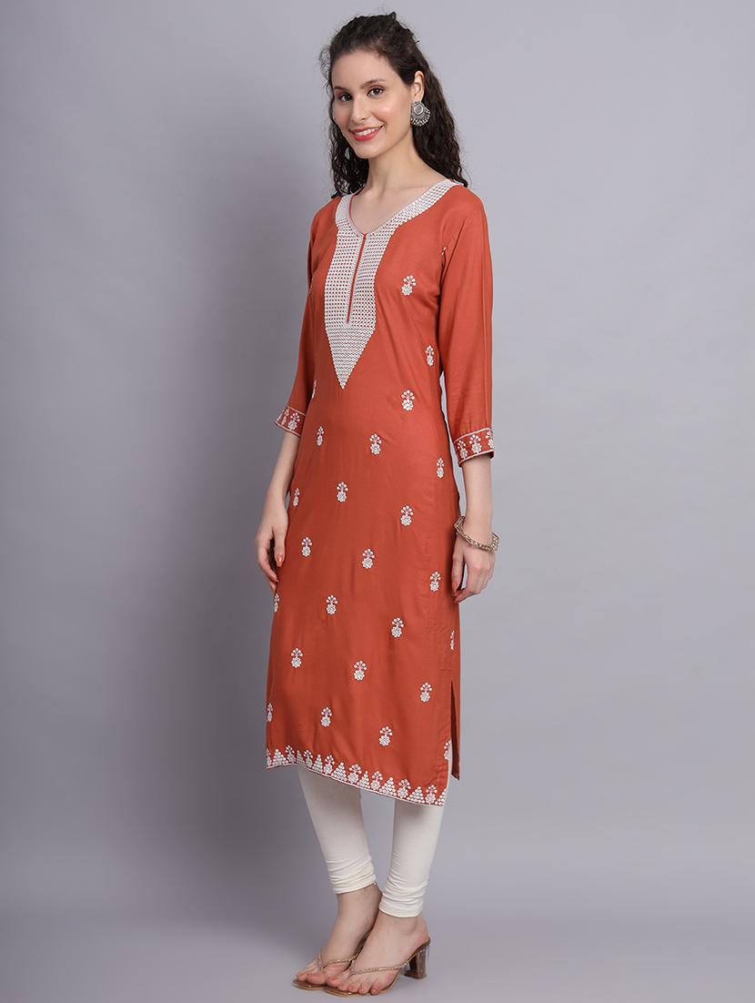 orange colored straight kurta - 20276524 - Standard Image - 1