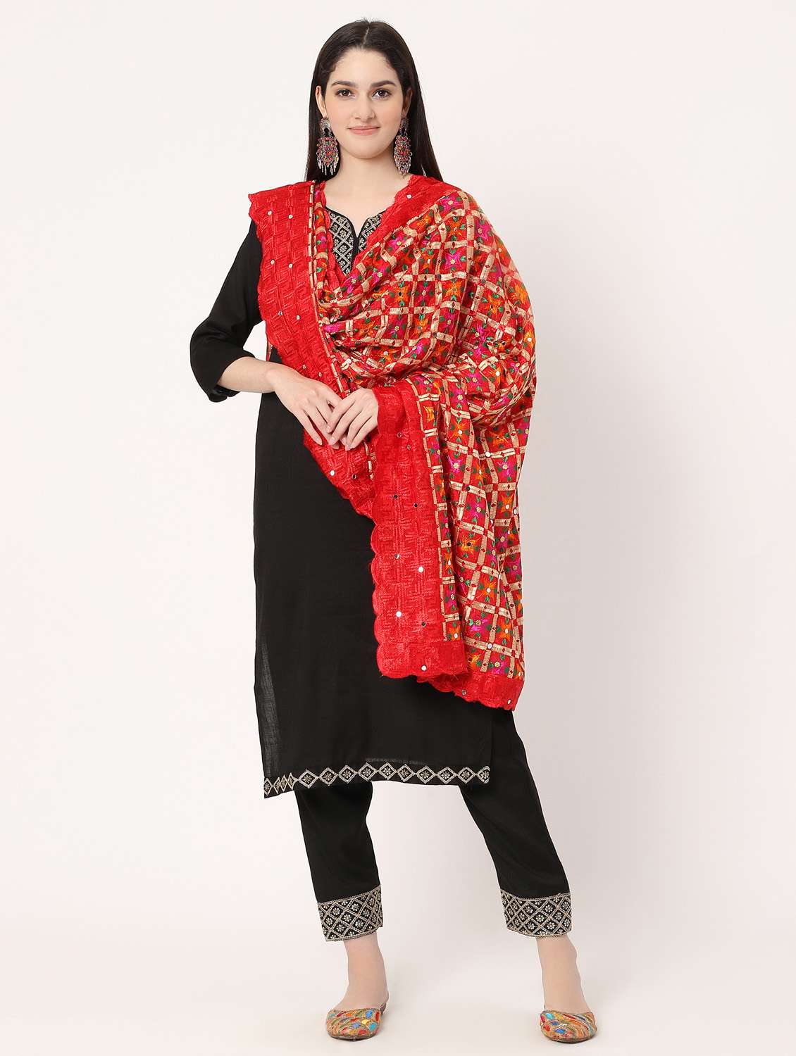 red phulkari dupatta - 20276608 -  Standard Image - 1
