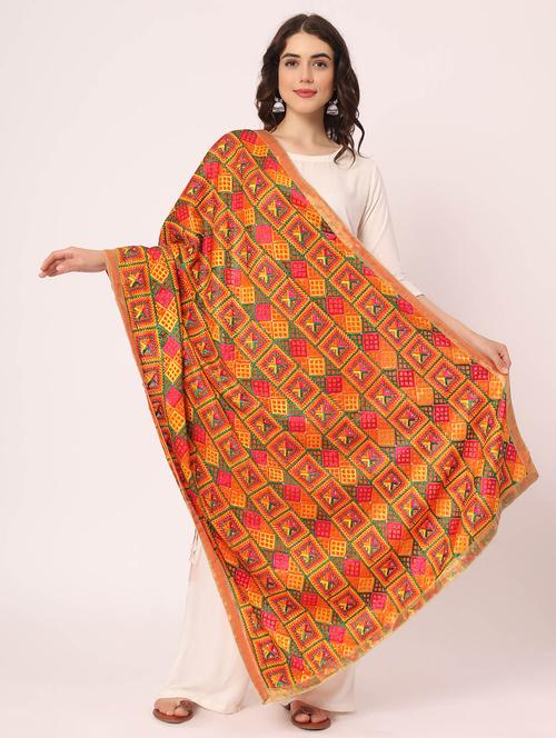 orange phulkari dupatta - 20276614 -  Standard Image - 0