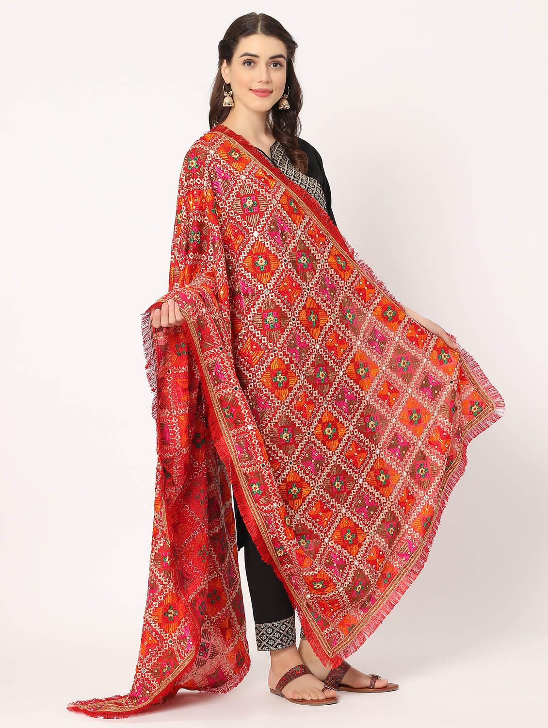 red phulkari dupatta - 20276618 - Standard Image - 1