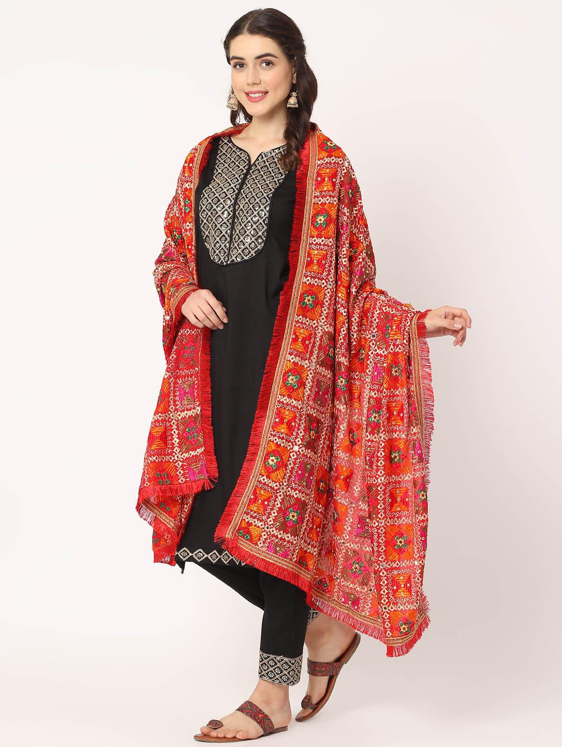 red phulkari dupatta - 20276618 - Standard Image - 4