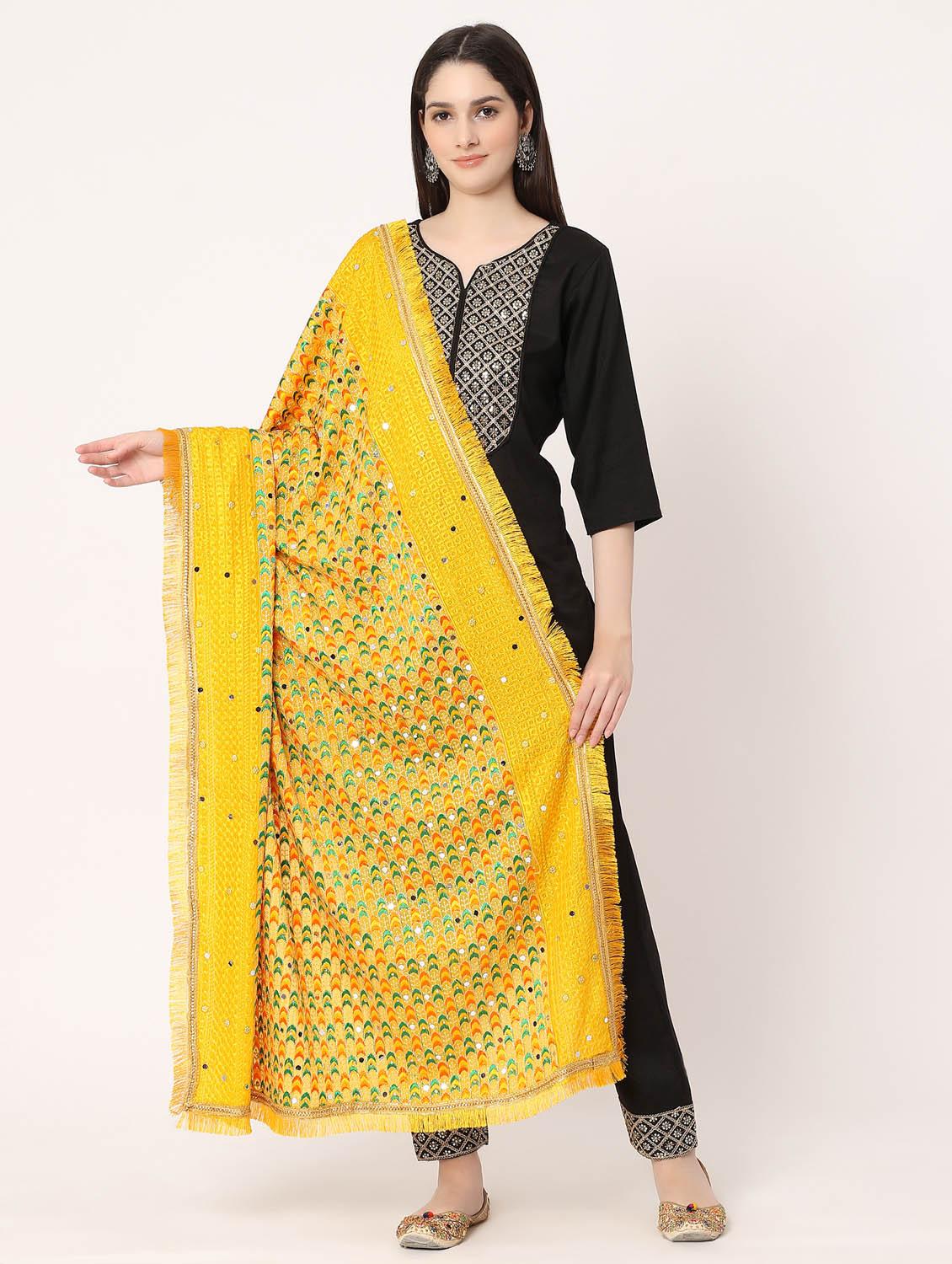 yellow phulkari dupatta - 20276624 -  Zoom Image - 0