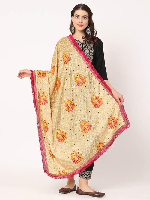 beige phulkari dupatta - 20276630 -  Standard Image - 0