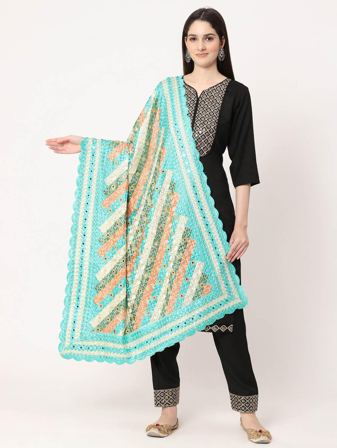 turquoise phulkari dupatta - 20276636 - Standard Image - 1
