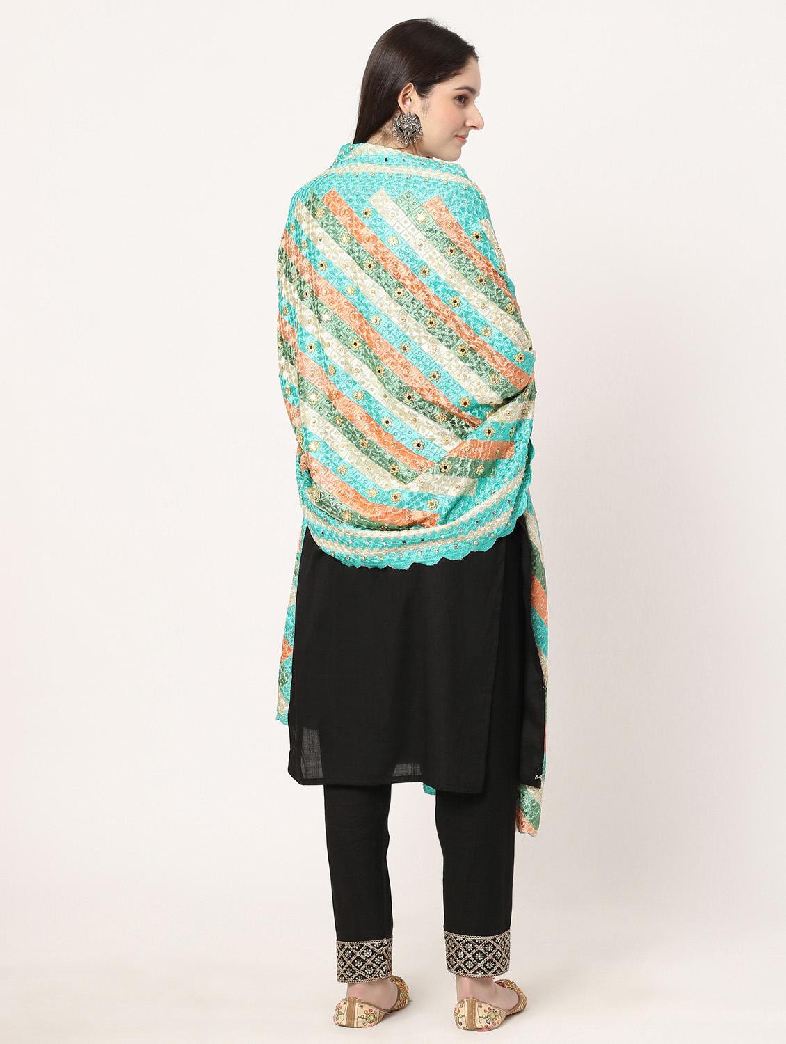 turquoise phulkari dupatta - 20276636 - Standard Image - 4