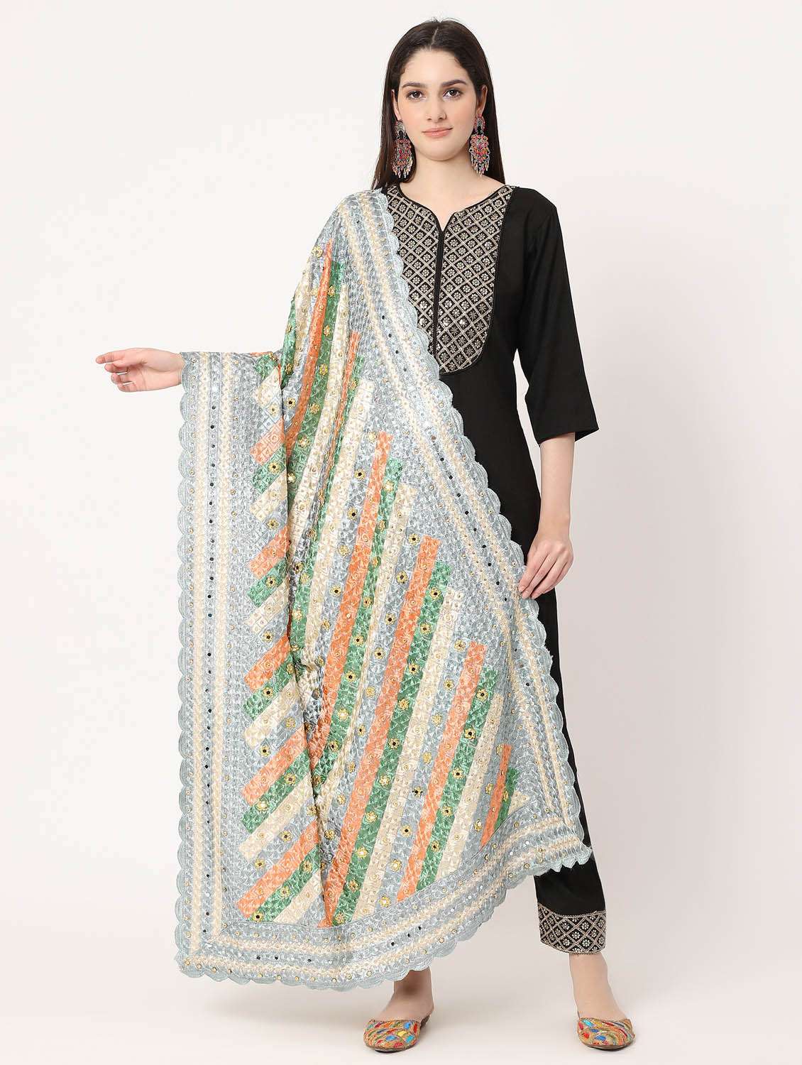 grey phulkari dupatta - 20276637 -  Standard Image - 1