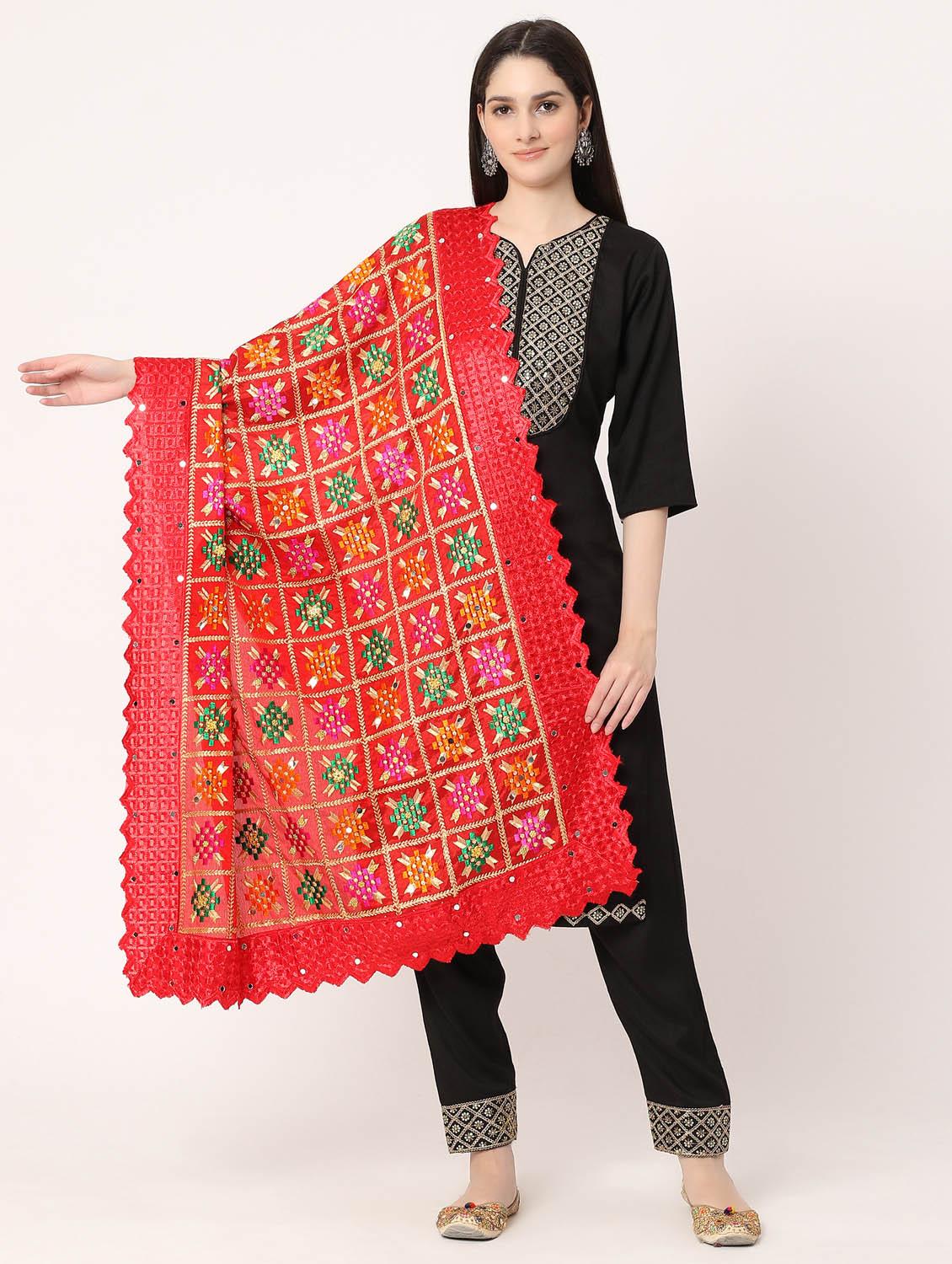red phulkari dupatta - 20276643 - Zoom Image - 0