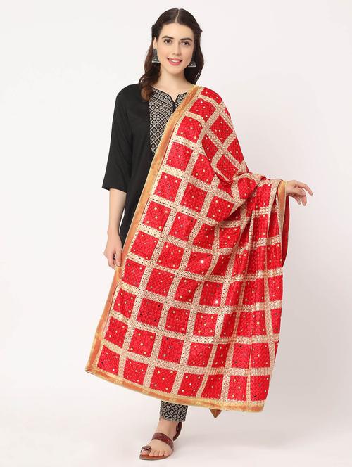red phulkari dupatta - 20276644 -  Standard Image - 0