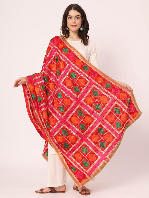 red phulkari dupatta - 20276653 -  Standard Image - 0