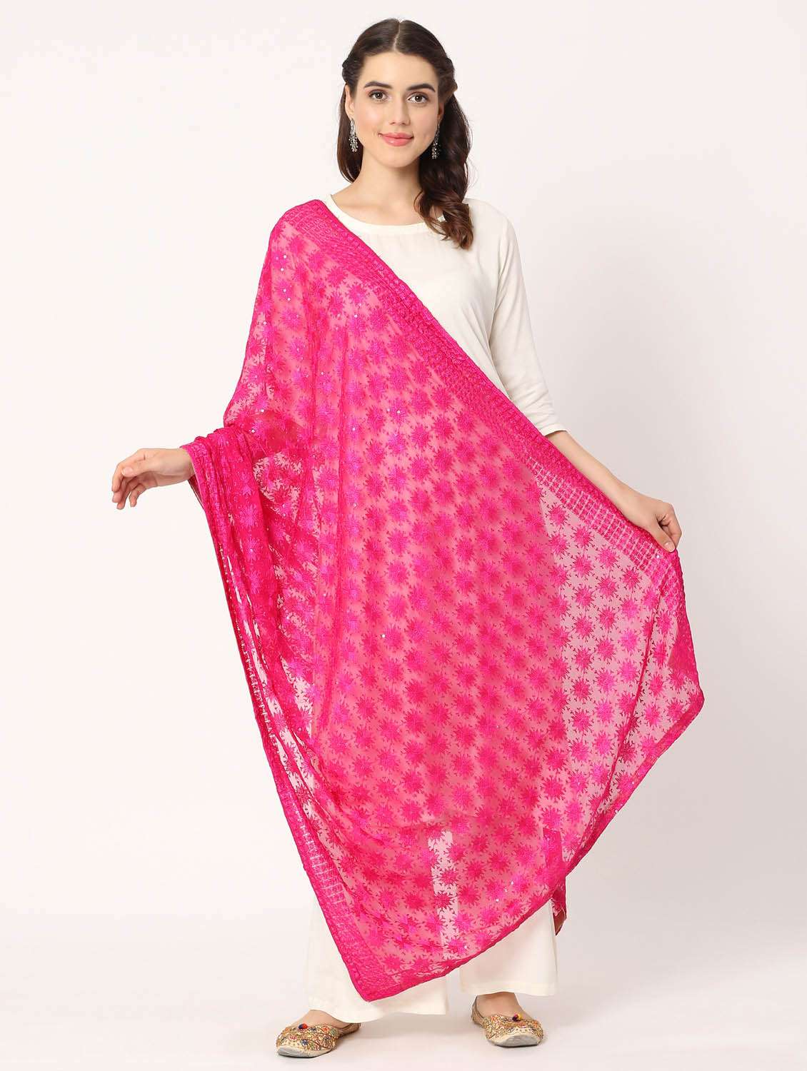pink phulkari dupatta - 20276662 -  Standard Image - 1