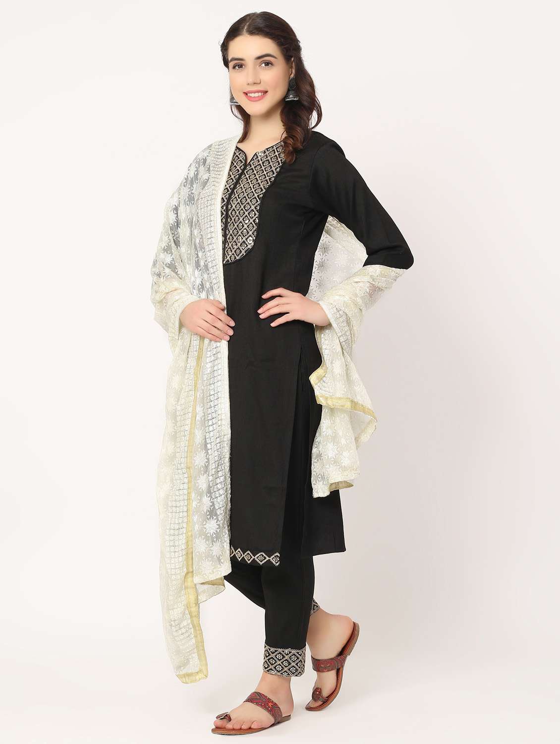 women off-white phulkari embroidered dupatta  - 20276667 -  Standard Image - 1