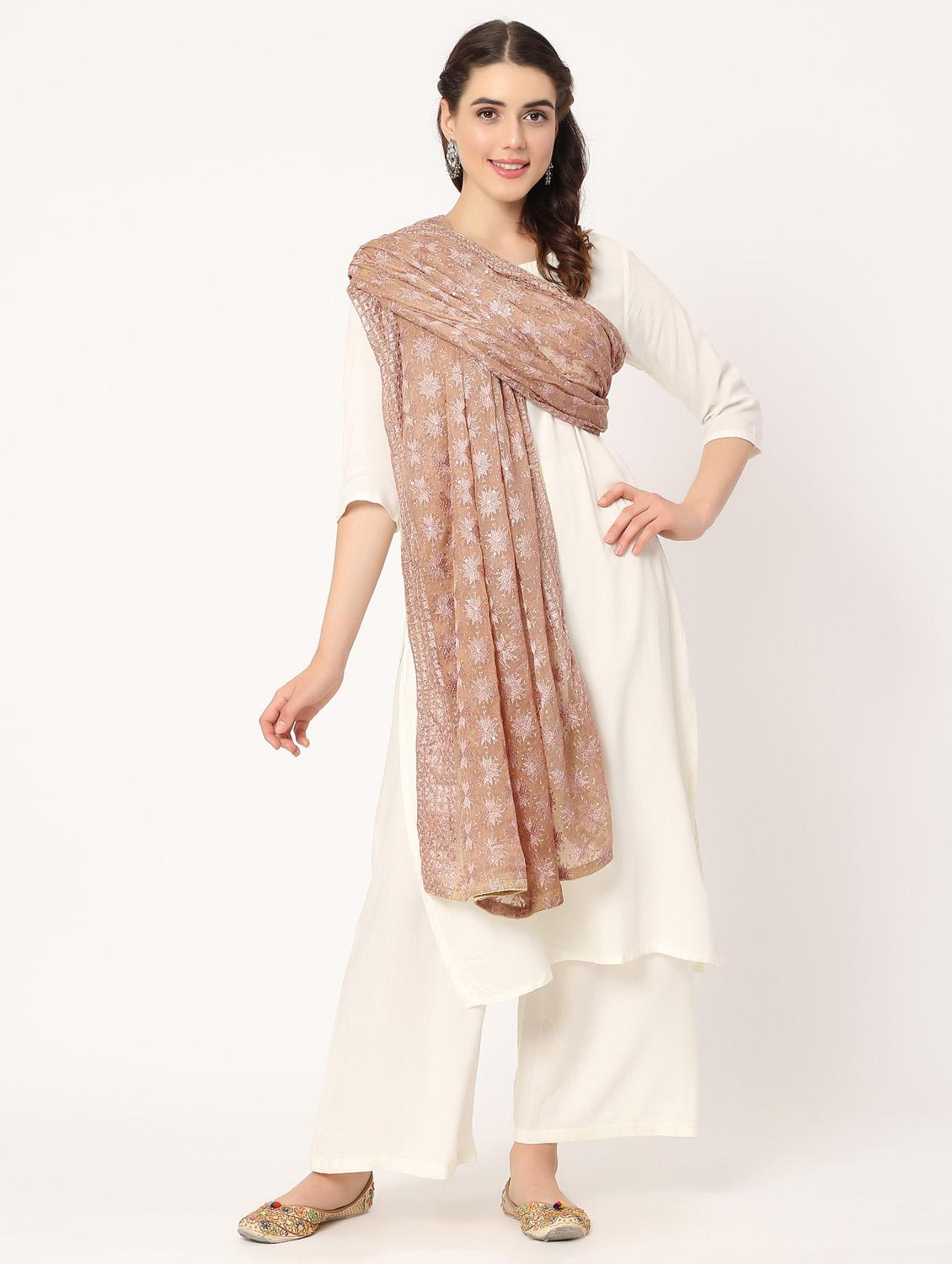 women beige phulkari embroidered dupatta  - 20276670 -  Standard Image - 1