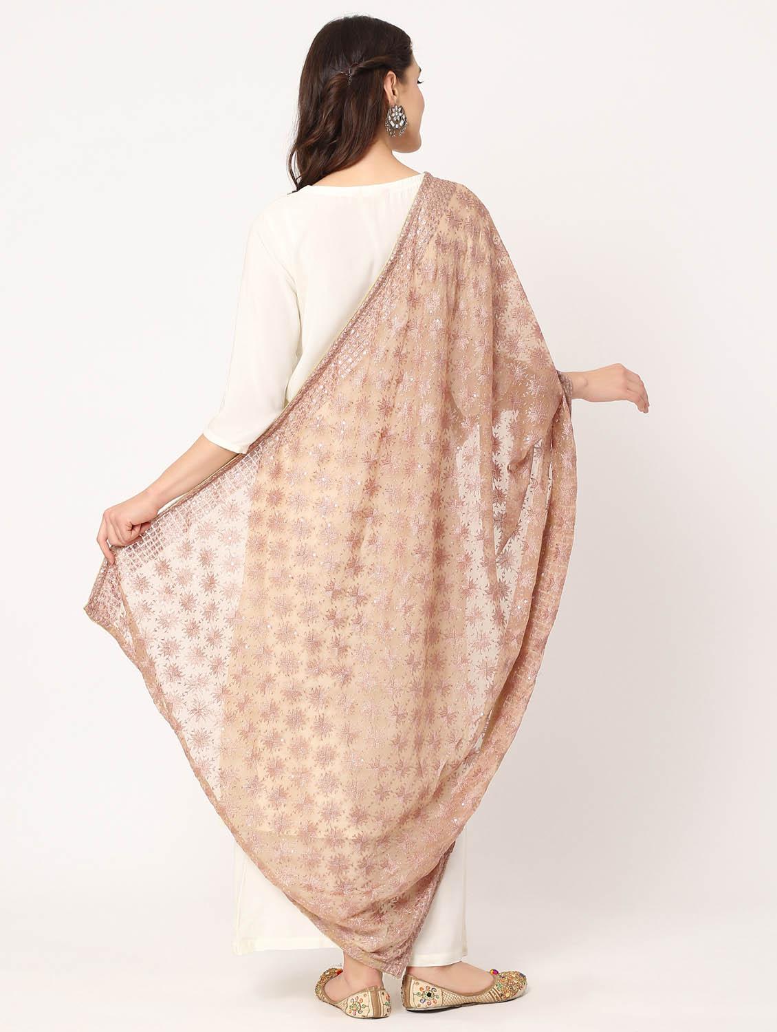 women beige phulkari embroidered dupatta - 20276670 - Standard Image - 4