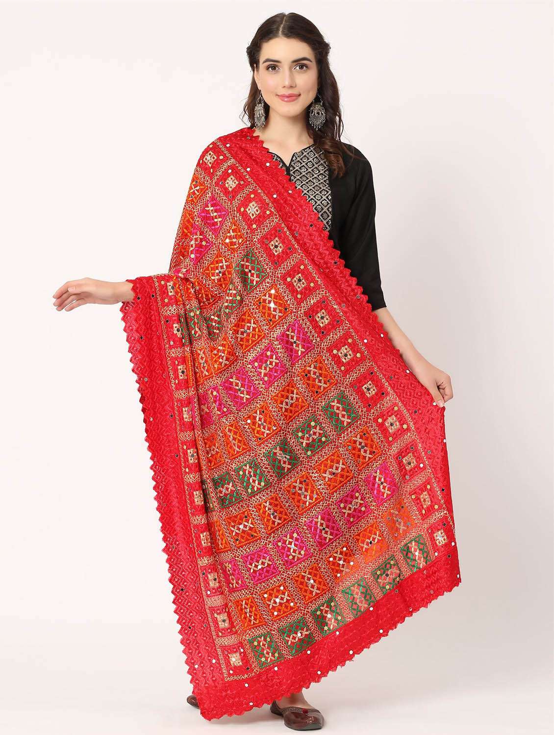 red phulkari dupatta - 20276674 -  Standard Image - 1