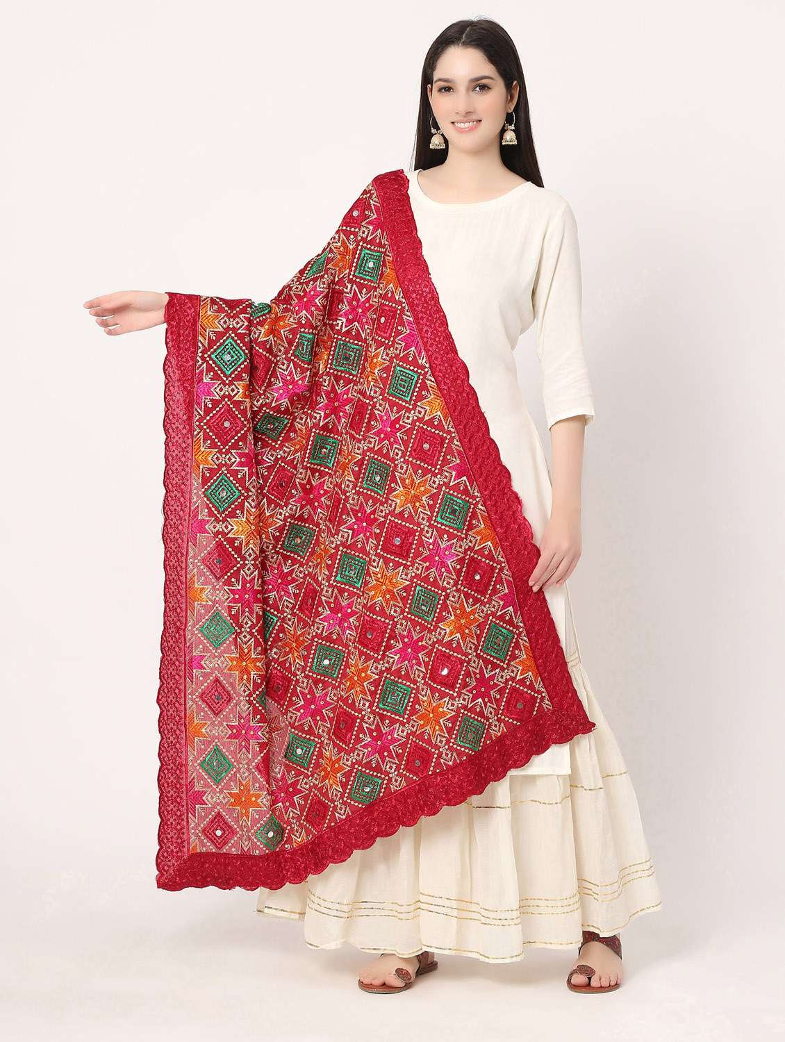 maroon phulkari dupatta