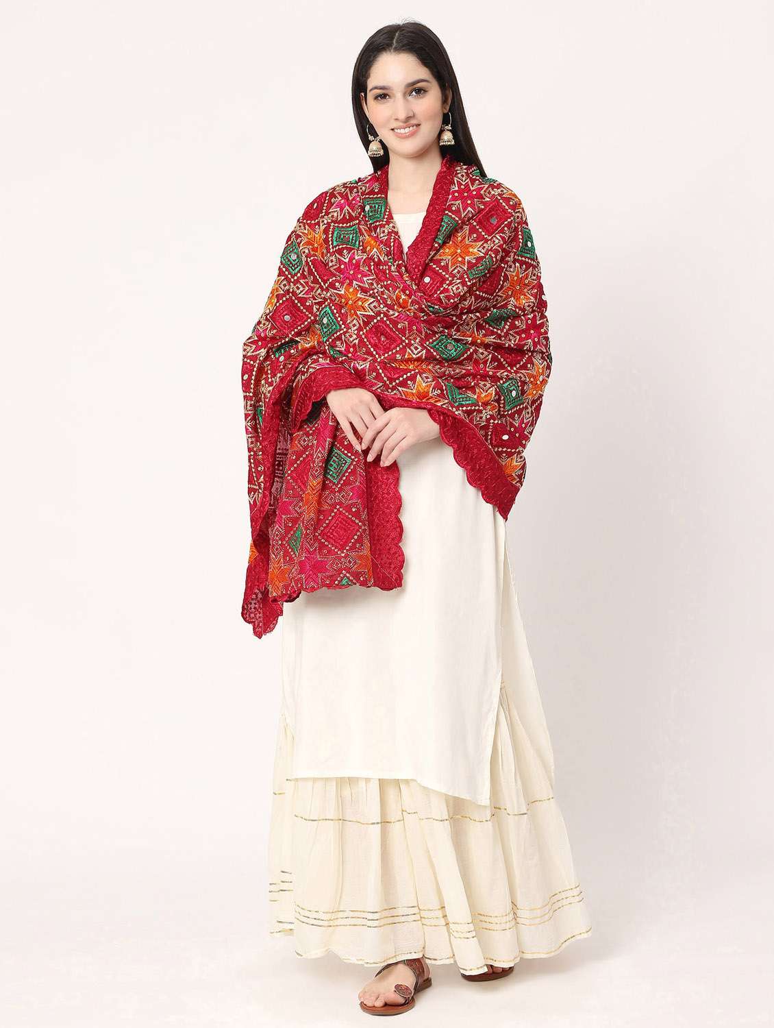 maroon phulkari dupatta - 20276675 -  Standard Image - 1