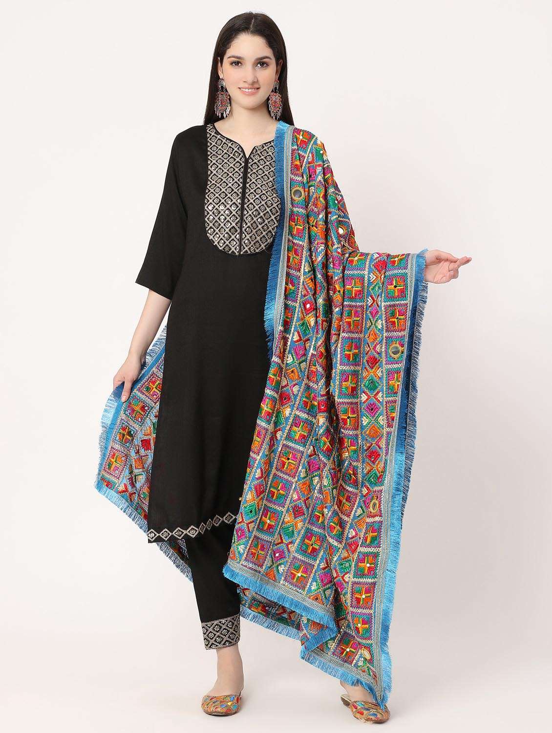 blue phulkari dupatta - 20276694 -  Standard Image - 1