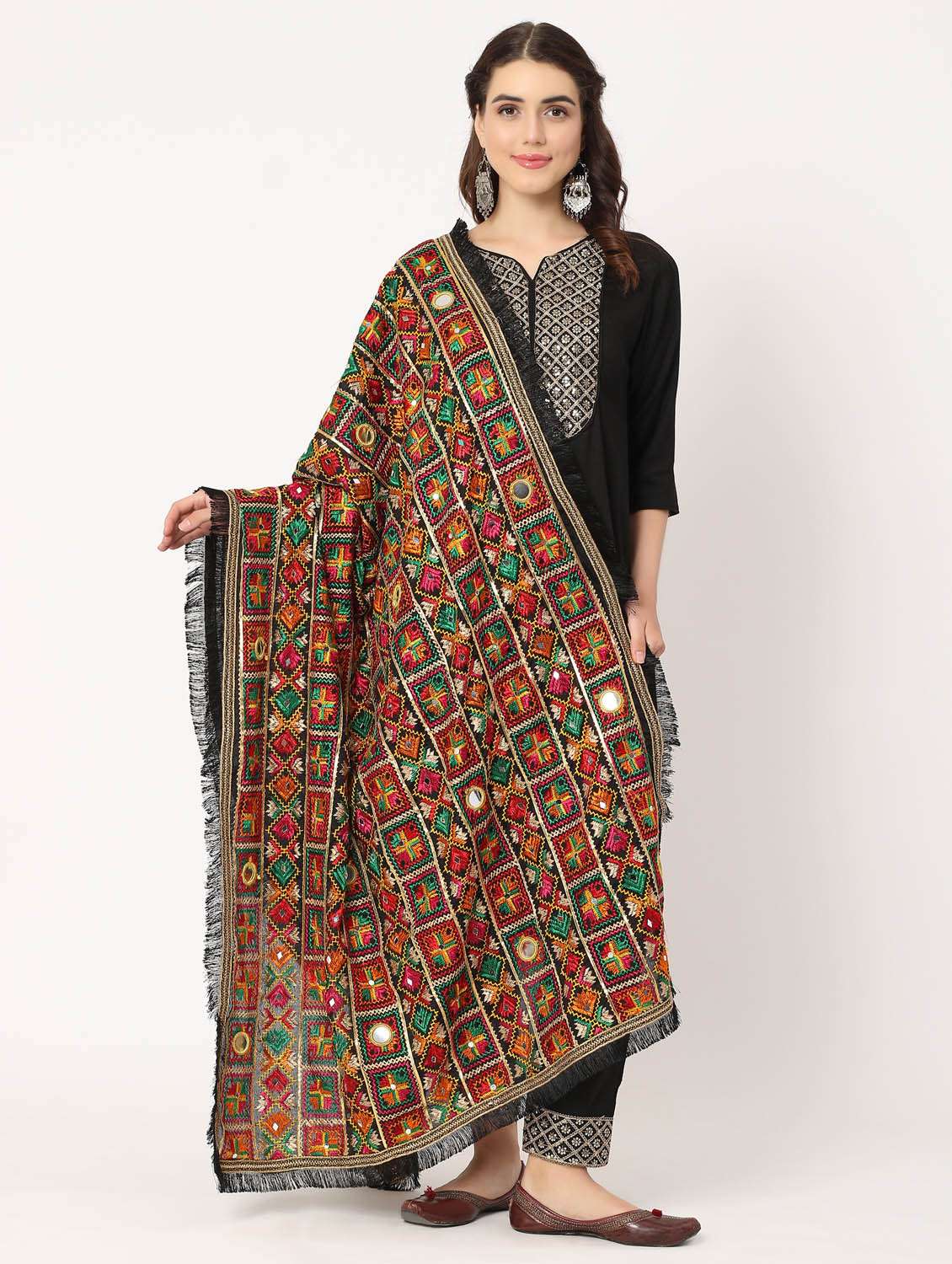 women black embroidered dupatta