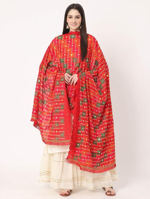 red phulkari dupatta - 20276701 -  Standard Image - 0