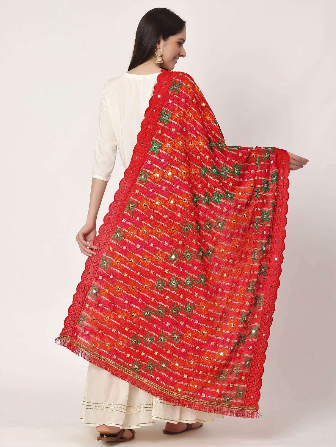 Red Phulkari Dupatta