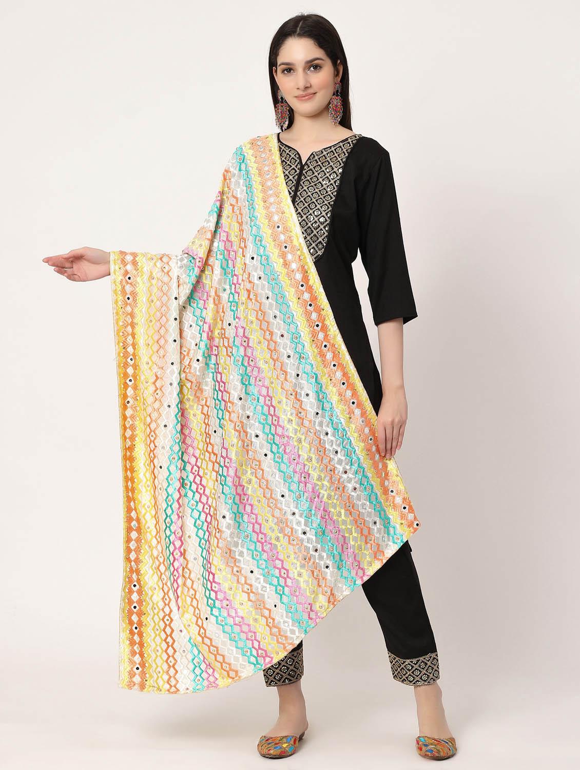 off-white phulkari dupatta - 20276707 - Zoom Image - 0