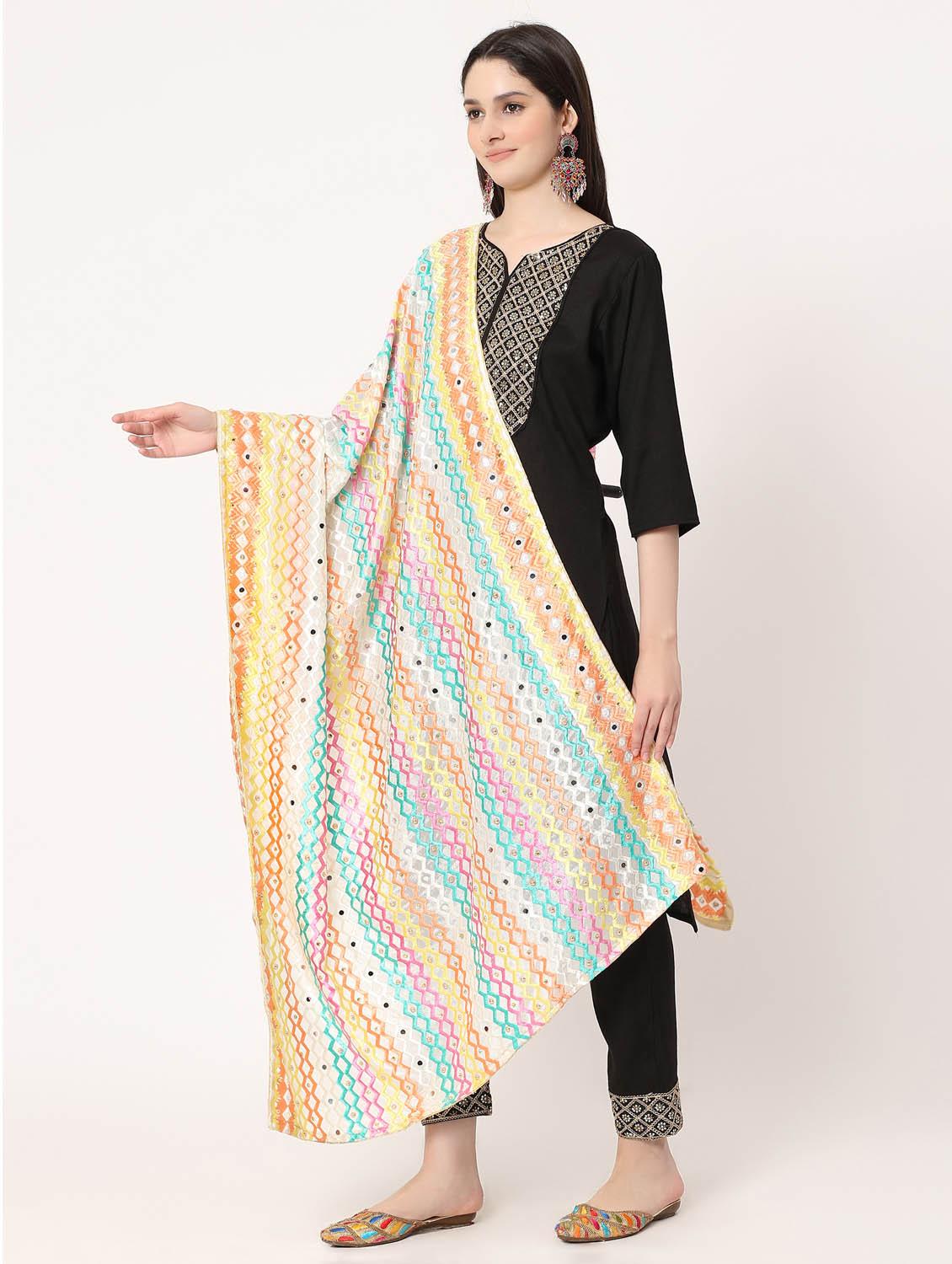 off-white phulkari dupatta - 20276707 - Standard Image - 1