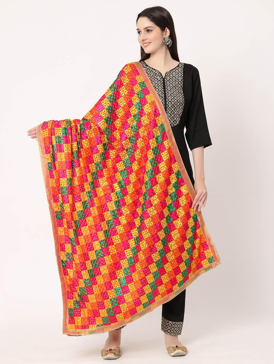 women red phulkari embroidered dupatta - 20276712 -  Zoom Image - 0