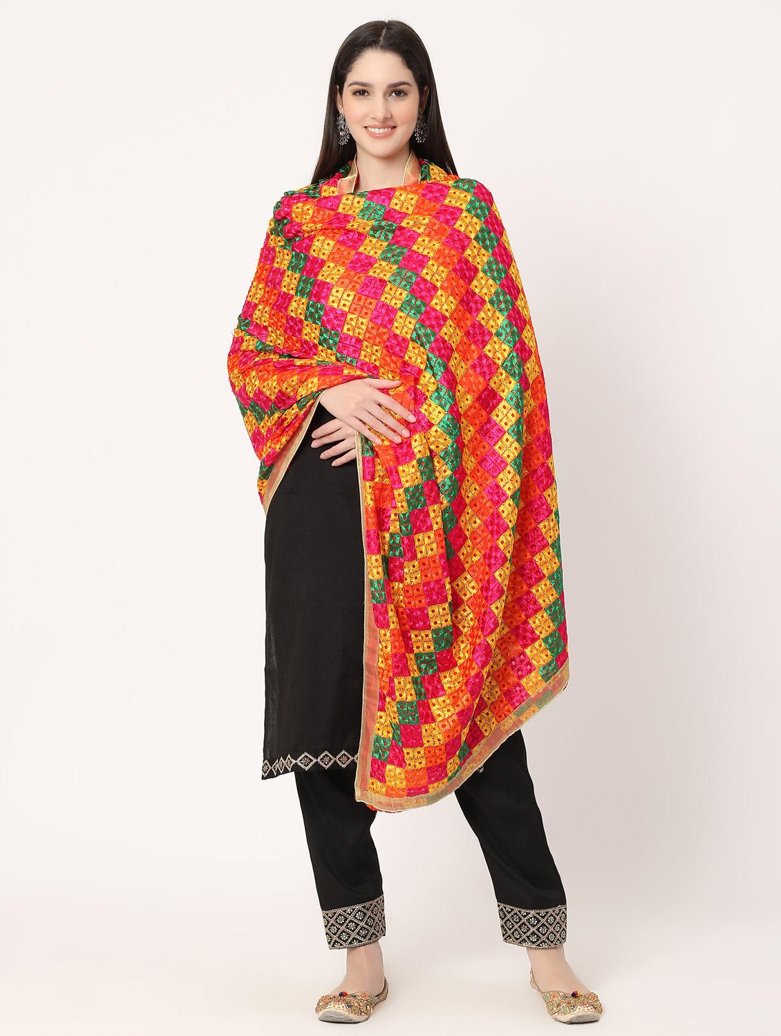 women red phulkari embroidered dupatta - 20276712 -  Standard Image - 1
