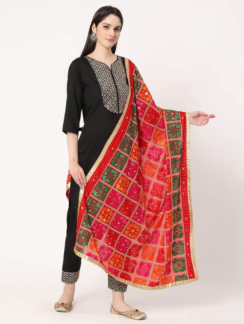 women red phulkari embroidered dupatta - 20276716 -  Standard Image - 0