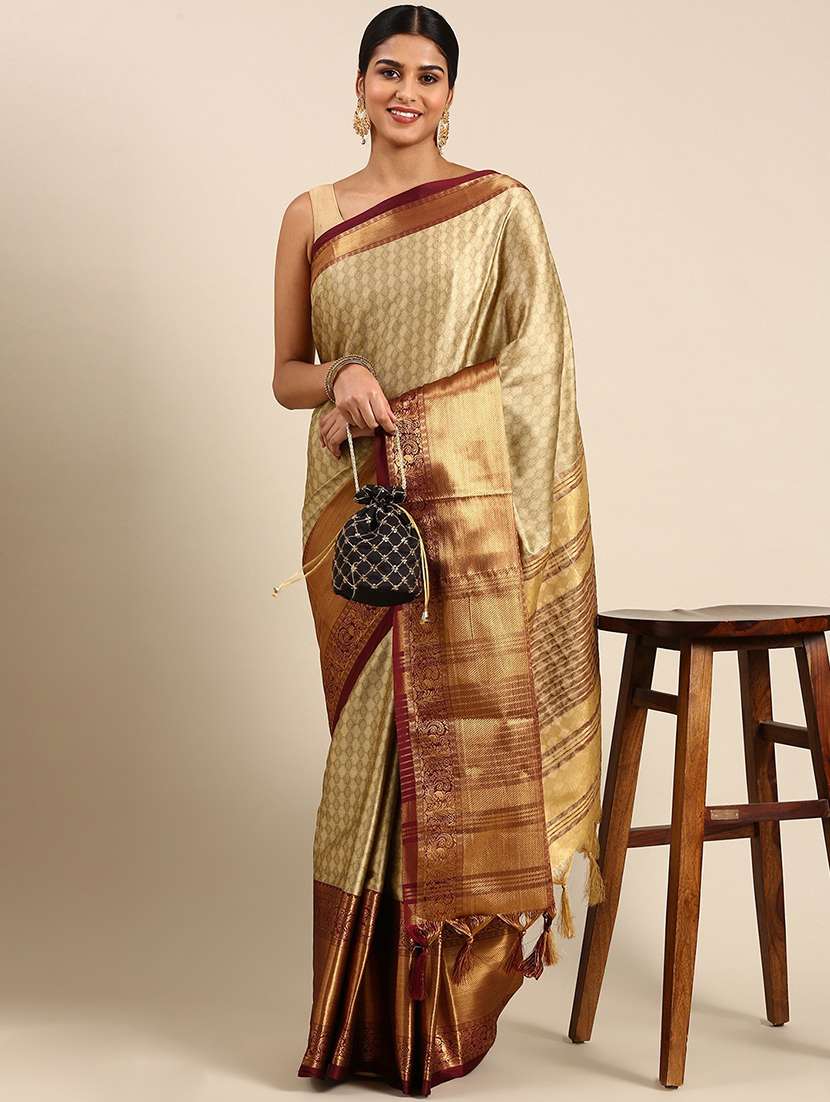 women's self design beige colored saree with blouse - 20276977 -  Zoom Image - 0