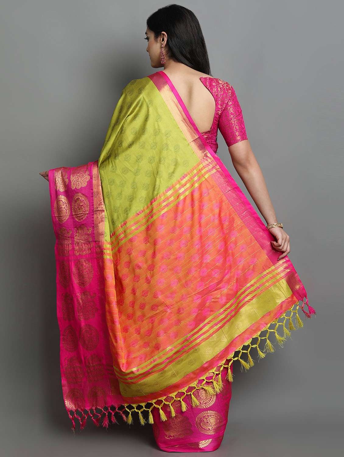 women's self design lime colored saree with blouse - 20277035 -  Standard Image - 1