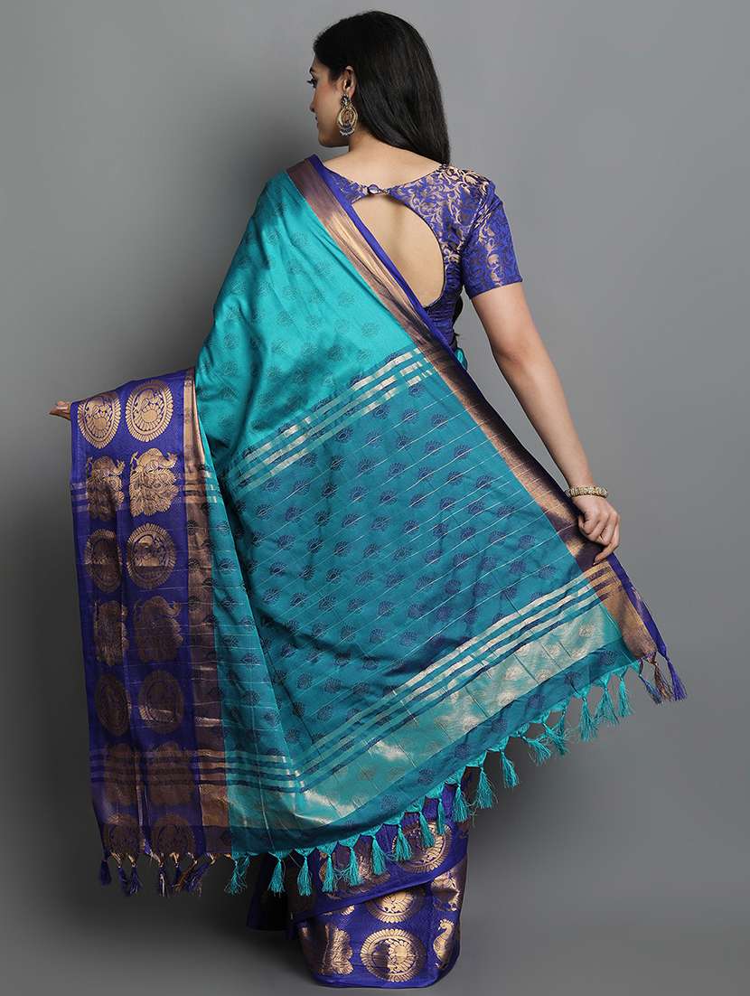 women's self design sea green colored saree with blouse - 20277038 -  Standard Image - 1