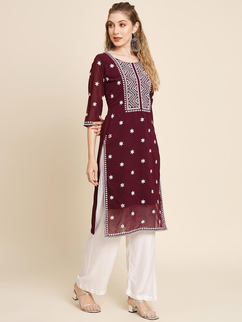 brown colored straight kurta - 20277333 - Standard Image - 1