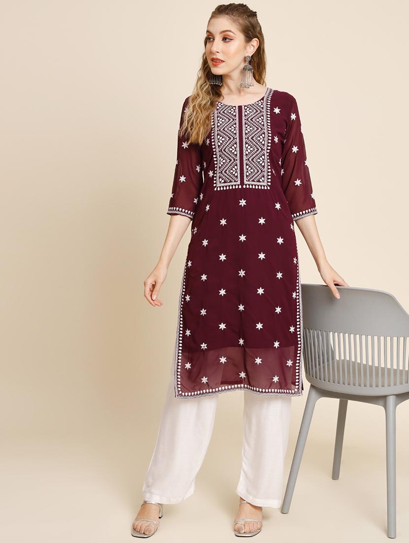 brown colored straight kurta - 20277333 - Standard Image - 4
