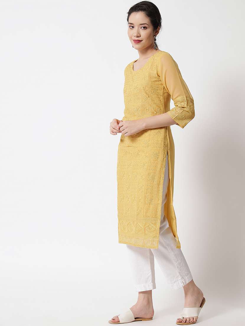 yellow colored straight kurta - 20277364 -  Standard Image - 1