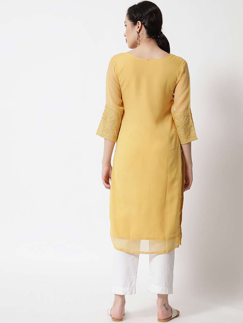 yellow colored straight kurta - 20277364 - Standard Image - 4