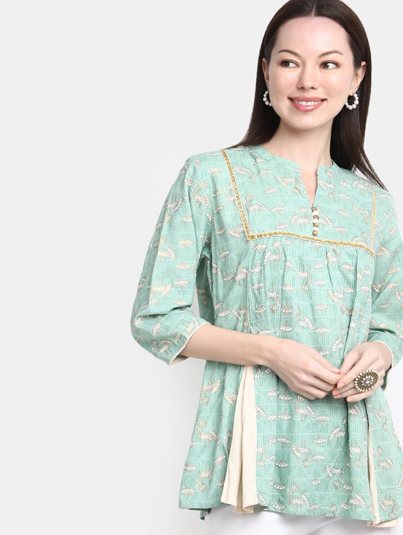 women green florals p;rinted a-line top - 20277755 -  Standard Image - 1