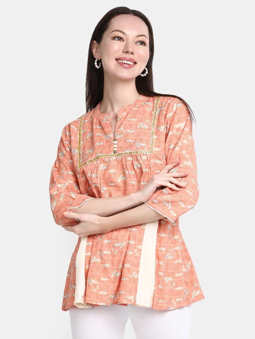 women peach florals printed a-line top - 20277756 -  Standard Image - 1