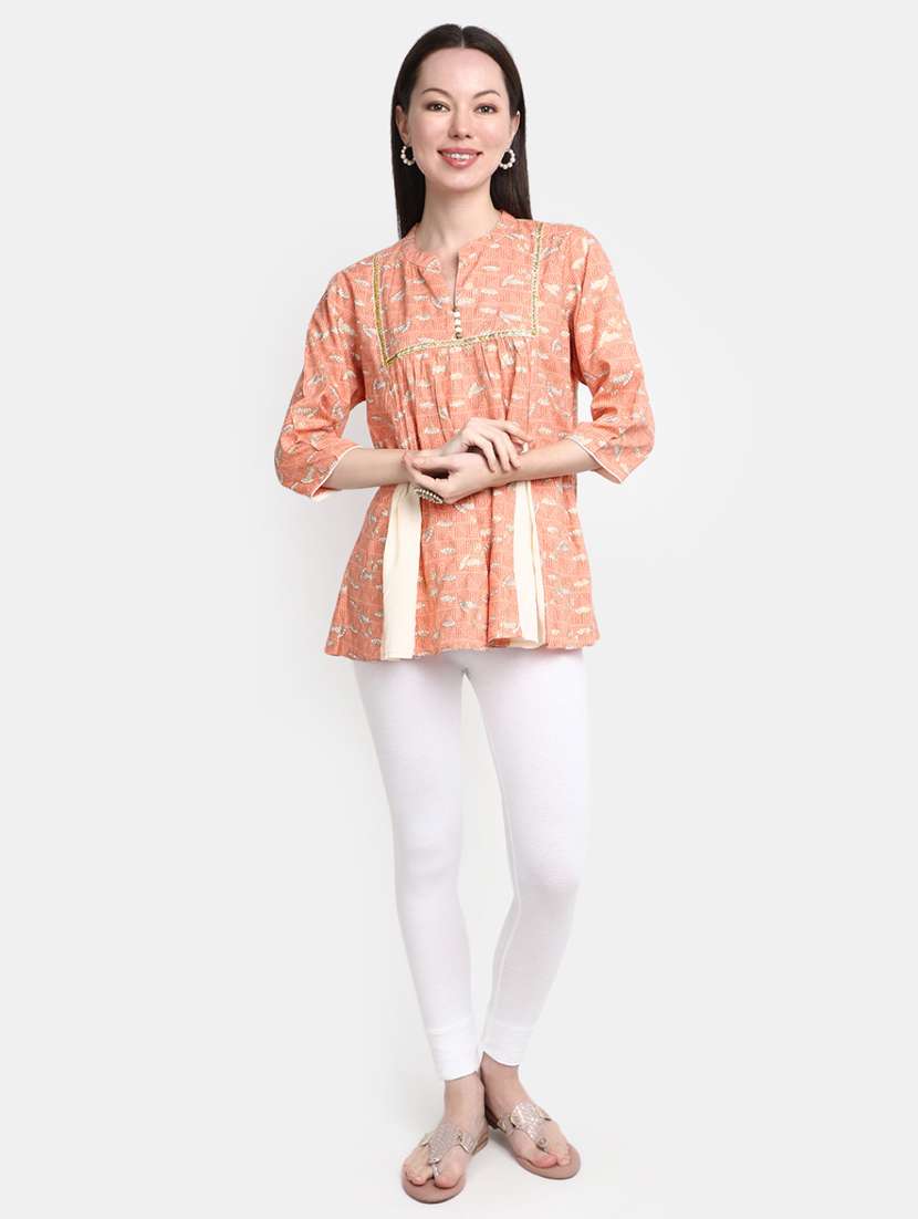 women peach florals printed a-line top - 20277756 -  Standard Image - 4