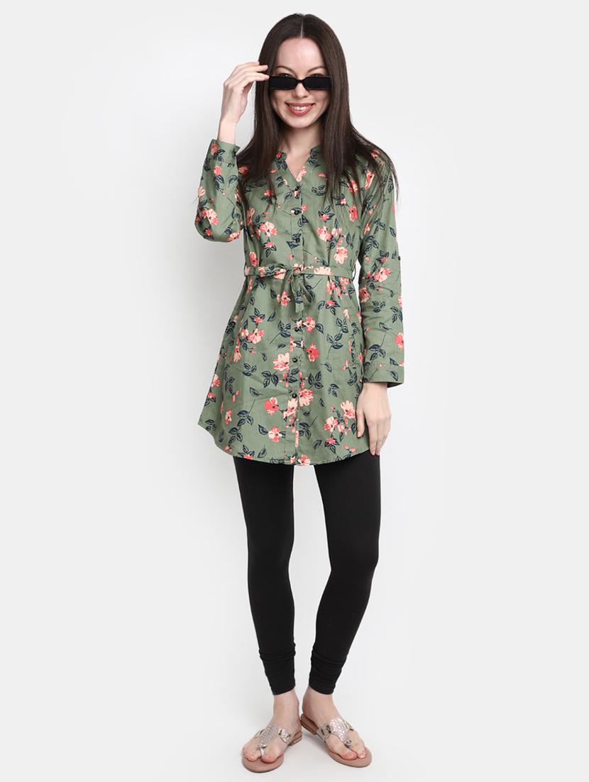 olive floral print oversized shirt - 20277760 - Standard Image - 4