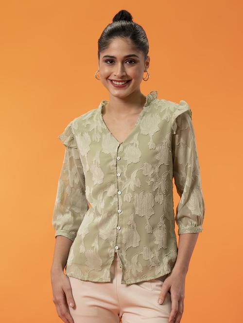 women green v-neck regular top - 20277778 -  Standard Image - 0