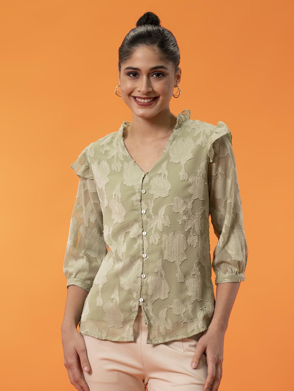 women green v-neck regular top - 20277778 -  Zoom Image - 0