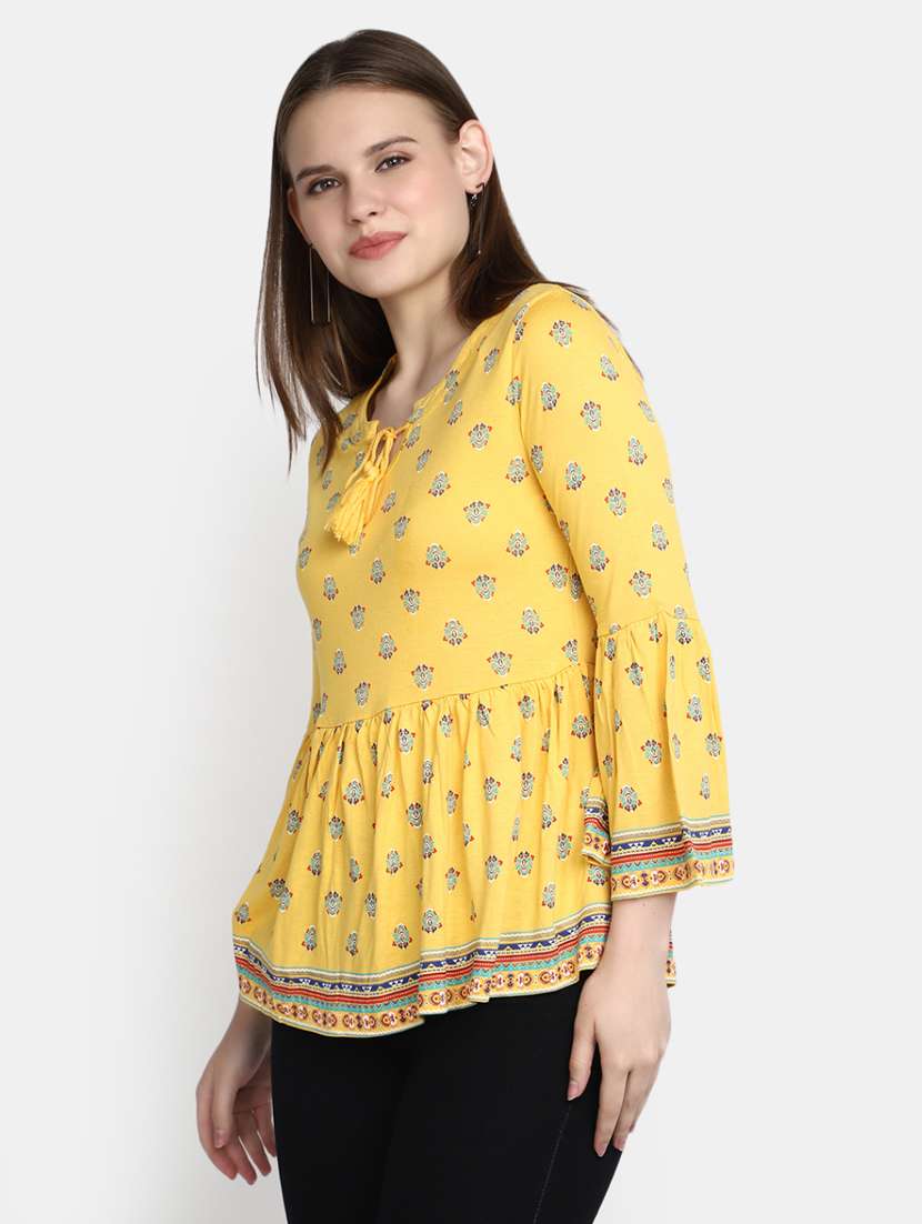 yellow printed peplum tunic - 20277788 -  Standard Image - 1
