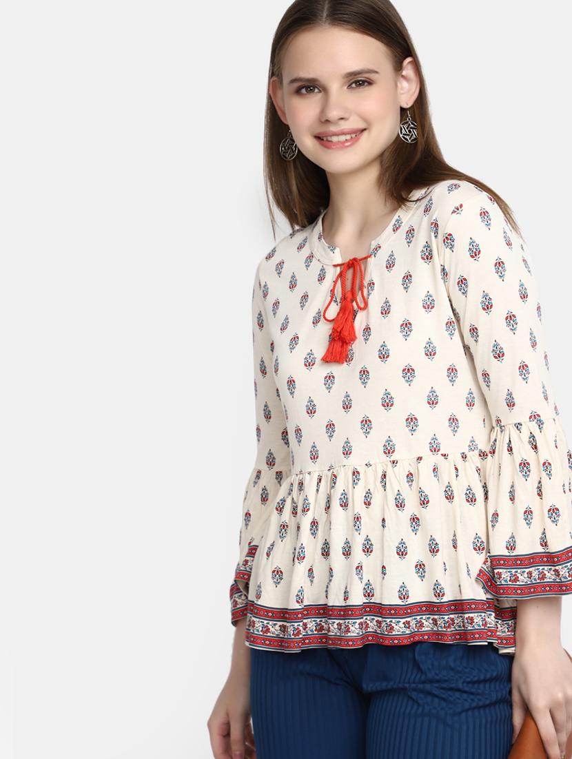 optic white printed peplum tunic - 20277789 -  Standard Image - 1
