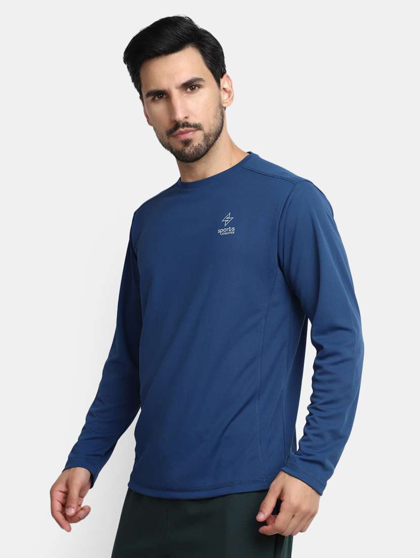blue solid round neck long sleevs t-shirt - 20277875 -  Standard Image - 1
