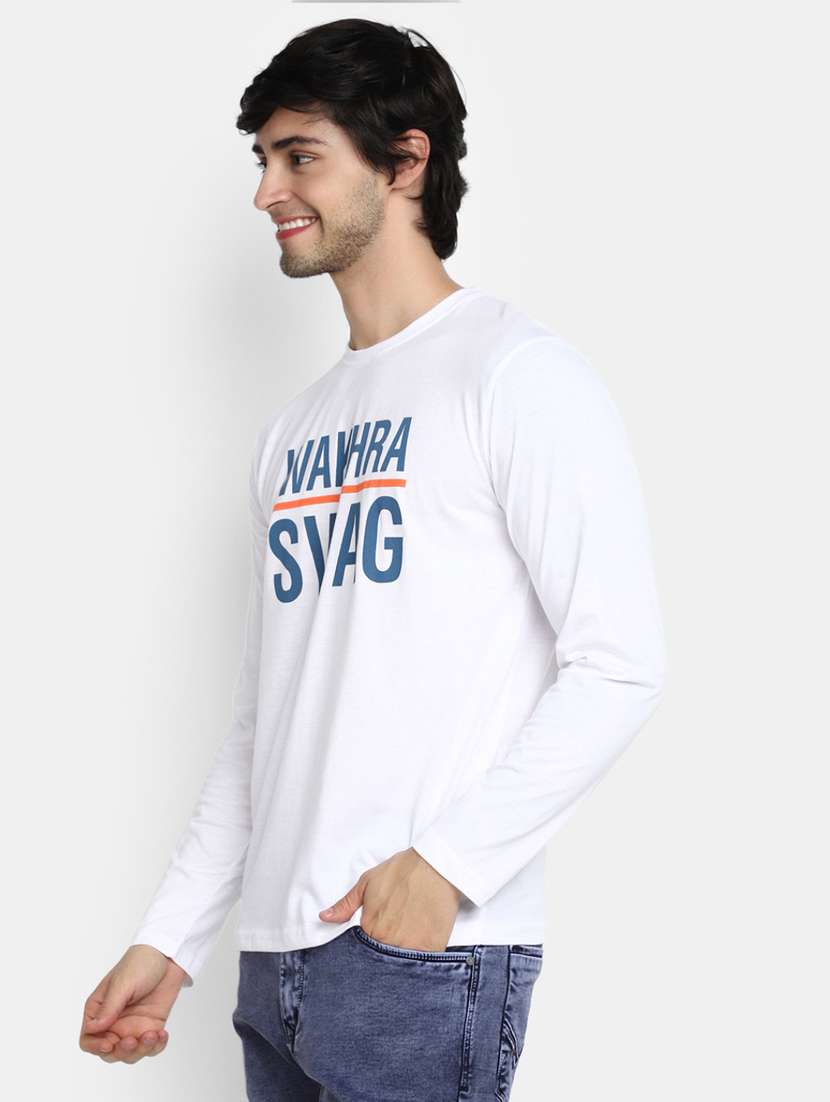 white typographic print round neck t-shirt - 20277886 -  Standard Image - 1