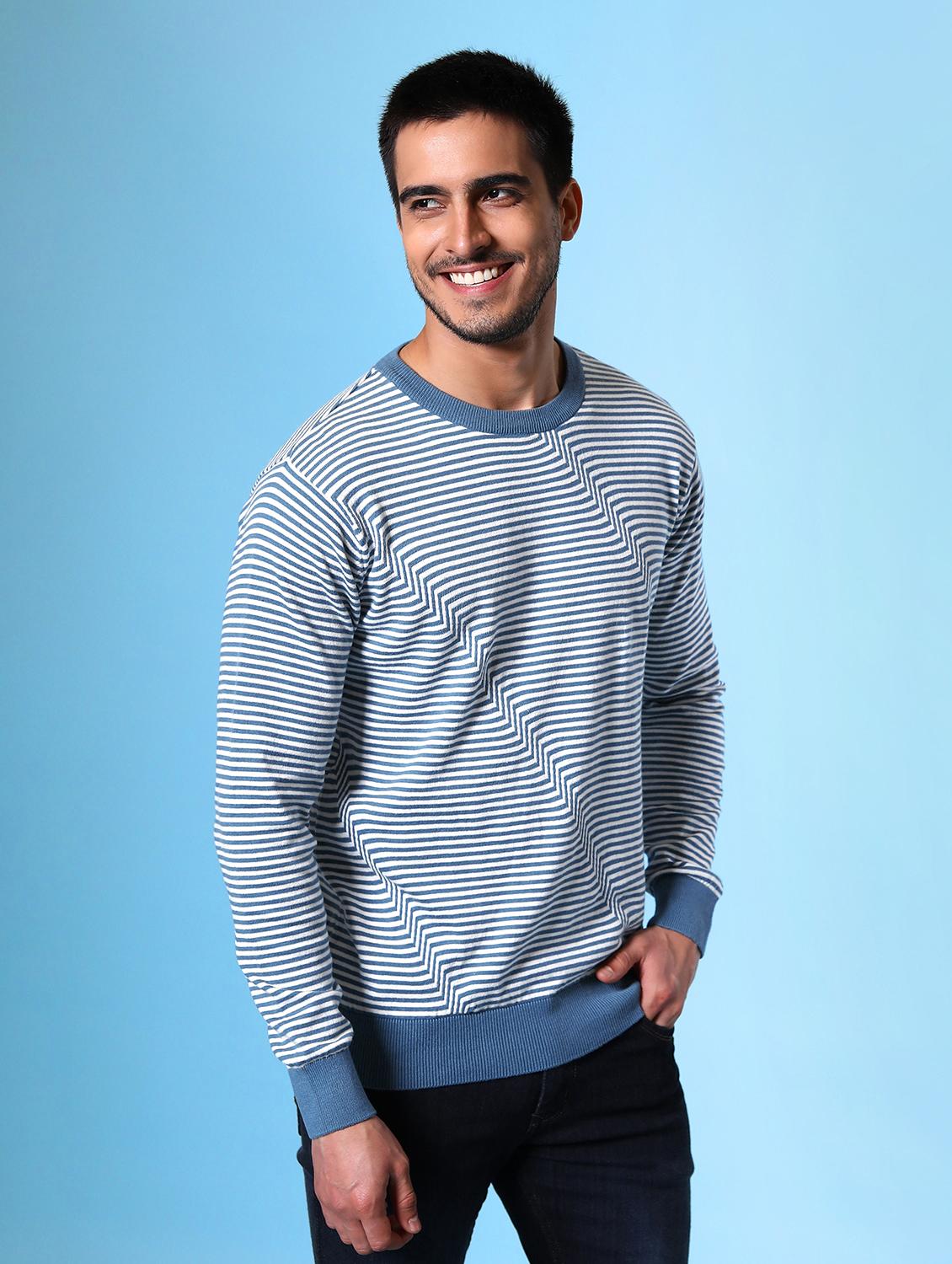 blue striped round neck t-shirt - 20277896 - Standard Image - 1